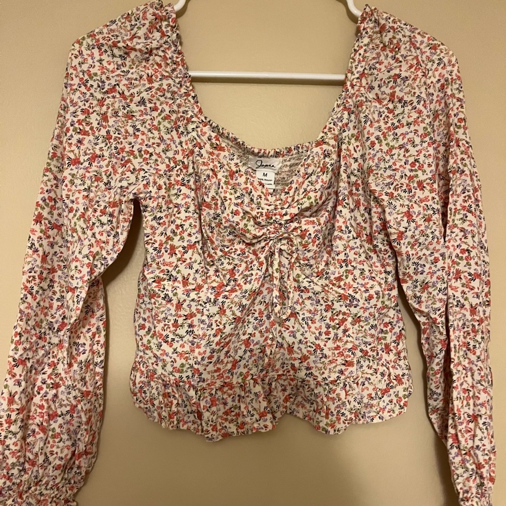 Ruched flowy floral long sleeve top